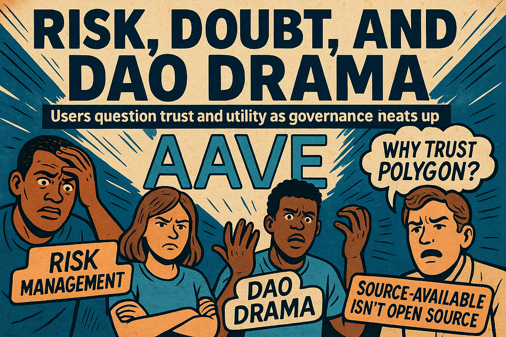 AAVE: “Risk, Doubt, and DAO Drama”
Users question trust and utility as governance heats up